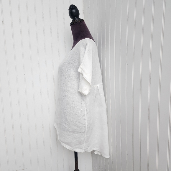 TERZO MILLENNIO 100% Linen Button Back Hi Low Coastal Top Made In ITALY White S - Picture 4 of 13